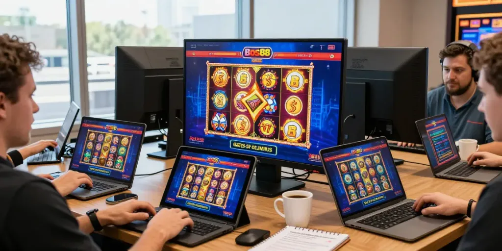 Engaging players using the Bos88 platform on multiple devices in a vibrant online casino environment.