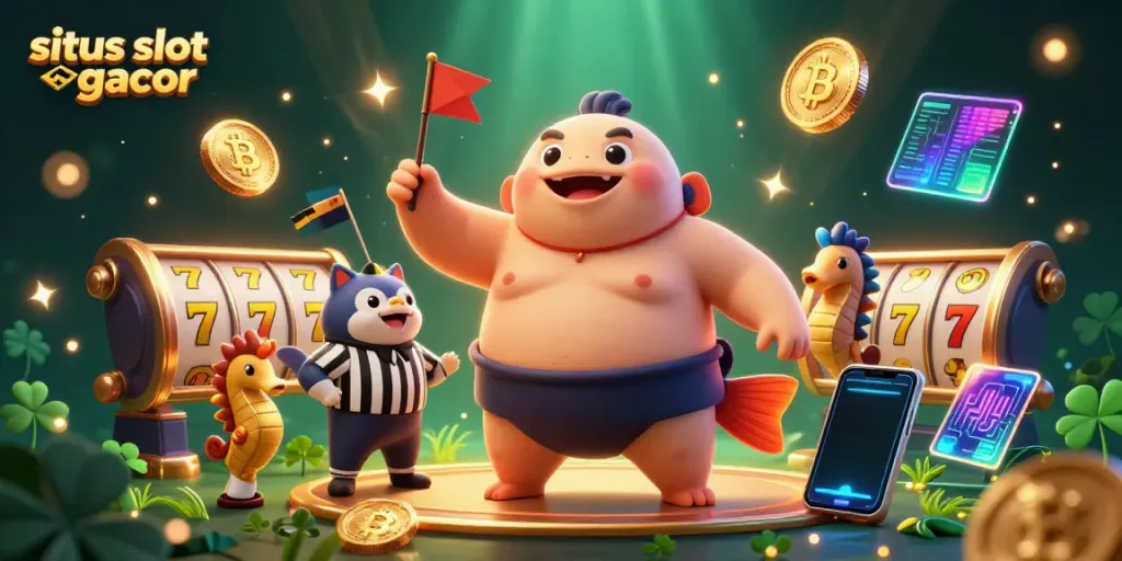 Experience big wins at situs slot gacor with vibrant 3D casino fun, featuring fugu and catfish in action.