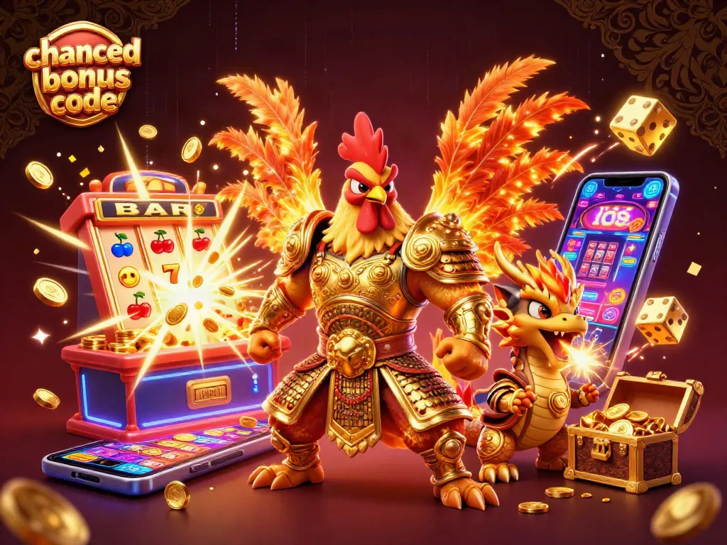 Play slots and win with the chanced bonus code featuring exciting characters and vibrant casino elements.