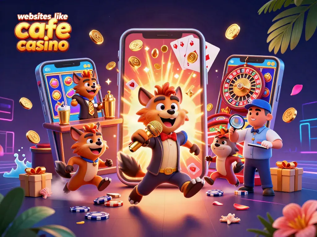 Engaging scene showcasing websites like cafe casino with cartoon hyenas in a colorful casino setting