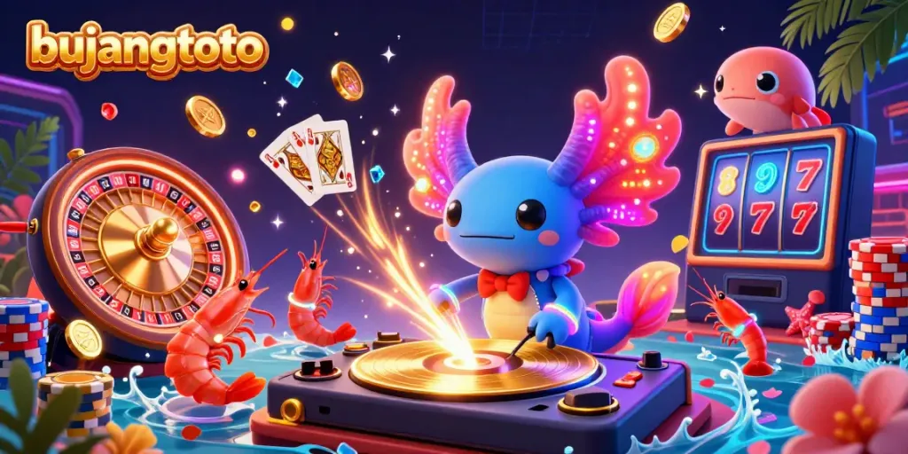 Join the thrilling underwater casino adventure with bujangtoto featuring a DJ axolotl, gemstones, and poker chips!