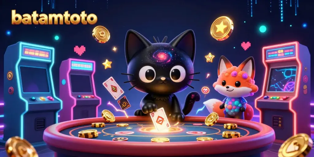 Experience batamtoto's thrilling gameplay with a captivating cosmic casino scene featuring a black hole cat.