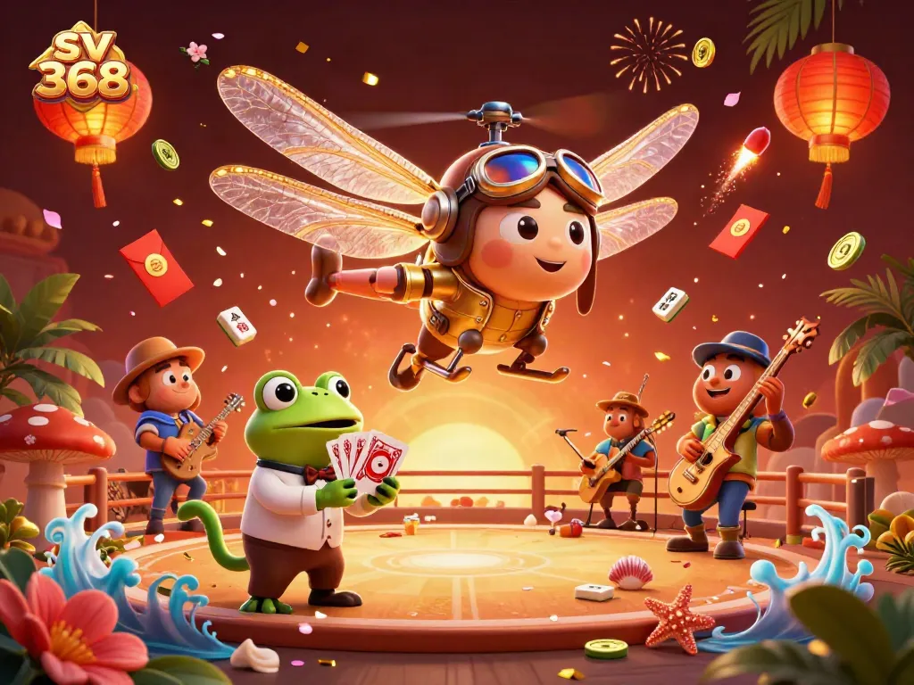 Engage with sv 368 at the dynamic cockfighting arena featuring vibrant 3D characters and elements.