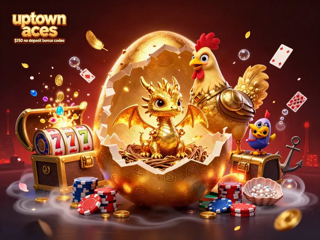 Experience the thrill with uptown aces $150 no deposit bonus codes in this vibrant casino-themed illustration.