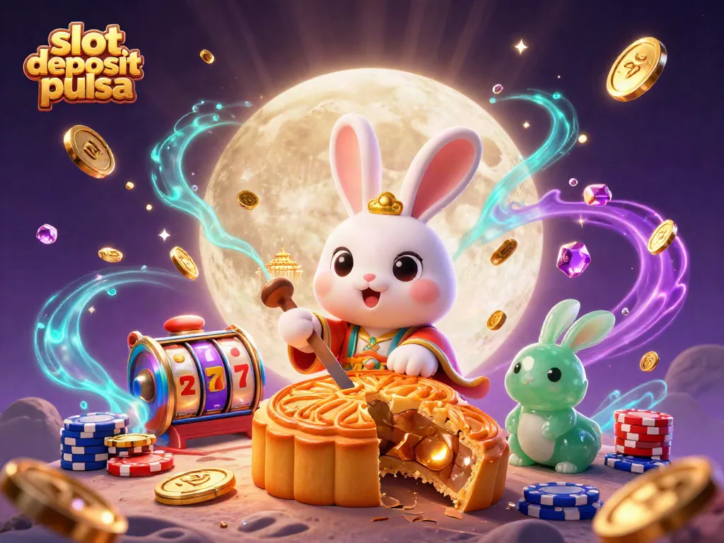 Engage with slot deposit pulsa gaming by enjoying vibrant moon rabbit illustrations and slot reels.